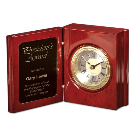 Rosewood Piano Finish Book Clock with Black Plate