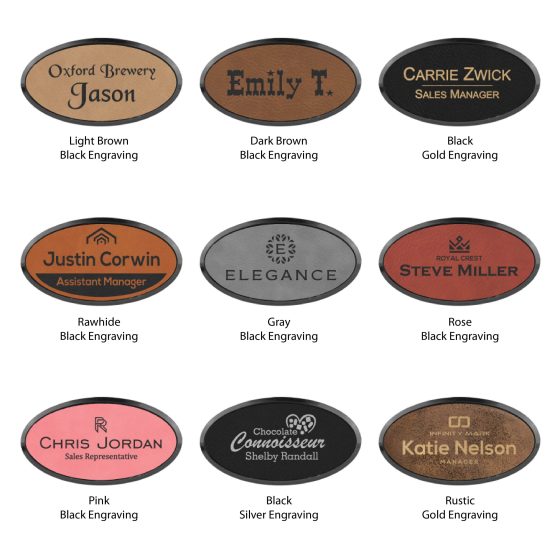 Leatherette Oval Badge & Frame - 1.5"x3"