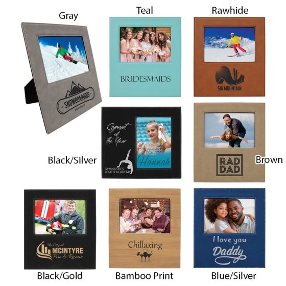 Leatherette Picture Frame for 5"x7" Photo with Engraving Area.